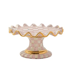 Base para Pastel de Cerámica con Forma de Ola, Diseño a Cuadros Rosa, Borde Dorado, Plato Decorativo Hecho a Mano - Product Image 3