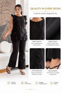 Premium Bohemian Linen/Cotton Two Piece <b>Set</b> Women's Loungewear Ruffle Top Wide Leg Pant Co-ord <b>Set</b> One <b>Set</b> XS - Product Image 4