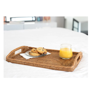 Plateau de service rustique de luxe en rotin, avec poignée en bois naturel, fait main, organisateur de thé et de collations, qualité supérieure pour la table à manger à la maison - Product Image 5