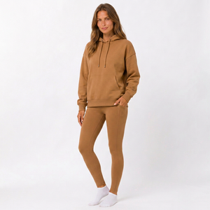 Conjuntos de sudaderas con capucha para mujer al por mayor, corte holgado, estampado en relieve, marca privada, MOQ bajo para minoristas de ropa en EE. UU. - Product Image 1