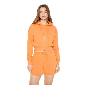 Sudadera con capucha corta de invierno para mujer, de moda, de alta calidad, de color liso, personalizada, con cremallera, hombros caídos, oversize, con pedrería y corte crop - Product Image 1