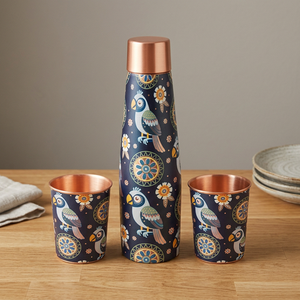Juego de Botella y Taza de Agua Ecológica de Cobre con Diseño Floral Clásico, Vajilla Portátil para Viajes - Product Image 5