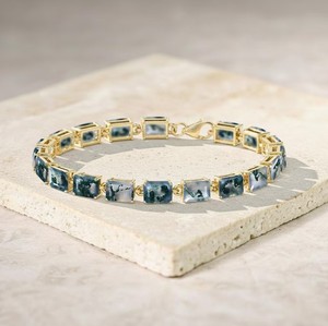 Emerald Cut Moss Agate Stone Gold Plated Sterling Silver Elegant Green Gemstone Tennis <b>Bracelet</b> Luxury Gift for Women's - Product Image 1