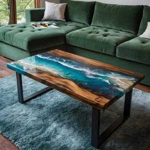 Modern Latest Collection Solid Live Edge Wooden <b>Dining</b> <b>Table</b> Transparent Epoxy Resin Restaurant & Cafe <b>Dining</b> <b>Table</b> - Product Image 1
