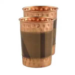 Ensemble de verres en cuivre pur martelé à double finition, pour eau potable, vaisselle, articles de table, hôtellerie, restauration, barware, ustensiles de cuisine - Product Image 1