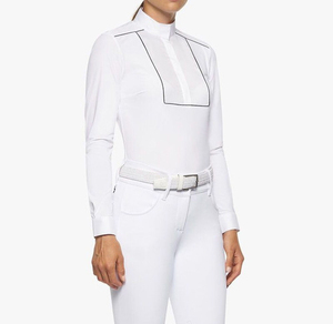 Camiseta de equitación transpirable de malla blanca para mujer, capa base para montar a caballo, camiseta de polo para competición, tops para espectáculos ecuestres - Product Image 1