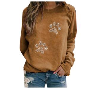 Women's Red Hooded Fleece Sweatshirt with <b>Sequined</b> Paw Print Embroidery Design Casual Winter Wear Full Sleeve Knitted <b>Top</b> - Product Image 3