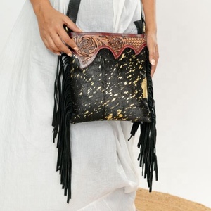 Hand Tooled Leather Handbag Real Cowhide Fringe <b>Sling</b> <b>Bag</b> Carving Bohemian Turquoise Color <b>Sling</b> New Design <b>Bags</b> For Women - Product Image 1