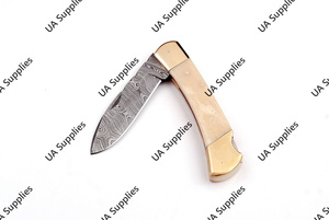 มีดพับปลายแหลมคมกริบ ด้ามทำจากกระดูกอูฐ เหล็กดามัสกัสคุณภาพสูง สำหรับตั้งแคมป์กลางแจ้ง พกพาสะดวก พร้อมปลอก มีบริการ OEM ขั้นต่ำในการสั่งซื้อน้อย - Product Image 6