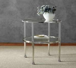 Table basse ronde moderne avec plateau en verre trempé et structure en métal pour le mobilier de salon - Product Image 1