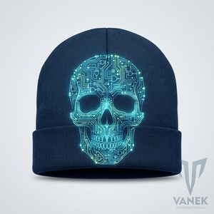 Bonnet lumineux avec motif crâne brodé 3D, broderie main, unisexe, décontracté, hiver, ajustable, style punk, léger - Product Image 1