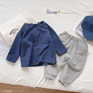 High Quality Casual Baby Clothing Sets Kids Home Wear Cotton Pullovers <b>Henley</b> <b>Tshirt</b> Tops+Pants Outfits Toddler Boys Sets - Product Image 6