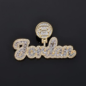 Hip hop moissanite custom name pendant with cartoon face bail yellow gold tone iced out letter pendant for men luxury styles - Product Image 1