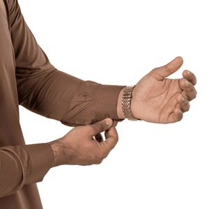 Factory Wholesale OEM <b>Men's</b> Brown Digital Print Salwar Kameez Wash and Wear Band Collar Semi Formal Traditional <b>Kurta</b> Suit - Product Image 3