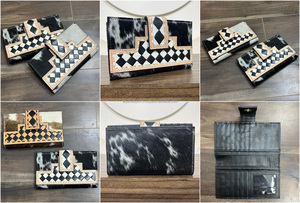 Factory Fashion Multi-Functional <b>Slim</b> Bifold Wallet Women Hand Tooled Checkered Leather Card Holder Cowhide Cash <b>Storage</b> Clutch - Product Image 3
