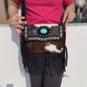 Real Cowhide Leather Fringe Handbag Turquoise Stone Sling <b>Bag</b> Multi Uses Stylish <b>Bags</b> Bohemian <b>Tassel</b> Hot Sale Fringe <b>Bag</b> - Product Image 1