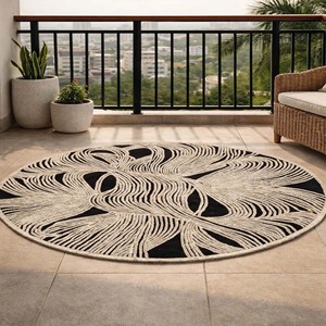 Round Abstract Black White Wool Irregular Area Rug Modern Line Art Organic Shape Living Room Bedroom Design Tufted Carpet Decor - Product Image 4
