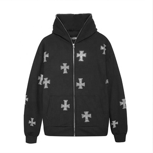 Sweat à capuche surdimensionné 100% coton avec fermeture éclair pour hommes, décontracté, fitness, doublé avec logo, épaule tombante et col à capuche pour l'hiver - Product Image 2