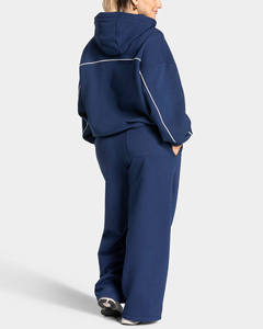 Conjunto Deportivo 2 en 1 para Mujer, Color Azul Marino, con Capucha, Manga Larga, Corte Holgado, Pantalones Casuales para Correr, Bolsillos Laterales, Color Sólido - Product Image 2