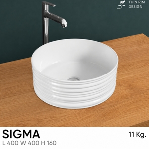SIGMA Lavabo de salle de bain rond moderne de 12 L avec robinet et égouttoir - Product Image 2