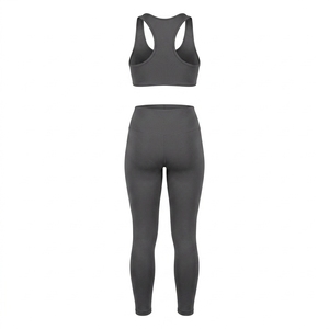 Conjunto Deportivo de 2 Piezas para Mujer, Top Deportivo Corto y Leggings sin Costuras, Color Sólido, Transpirable, de Secado Rápido, Tejido Aero Completo de Spandex/Nailon - Product Image 2