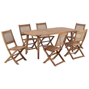 Juego de Muebles de Restaurante de Diseño Rústico con Estructura de Madera de Teca y Respaldo de Ratán para Muebles de Jardín - Product Image 1