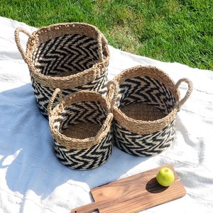 Set of 3 Seagrass and Cotton Fabric <b>Baskets</b> Handmade <b>Storage</b> <b>Basket</b> Wholesale eco-friendly Made in Vietnam - Product Image 4