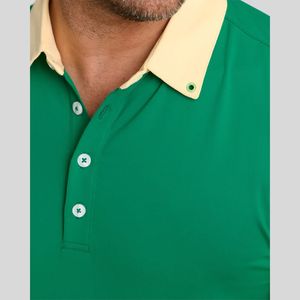 <b>Men's</b> Green And Color Blocked Short Sleeve Polo Shirt Knitted Casual Solid Regular Fit - Product Image 2