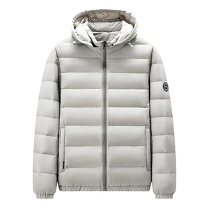Chaqueta acolchada con capucha para hombre, color azul marino, abrigo de invierno con cierre de cremallera, informal, grueso y cálido, resistente al viento. - Product Image 2