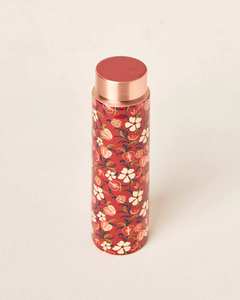 Bouteille d'eau en cuivre pur émaillée bleu marine de qualité supérieure, sans joint, anti-fuite, flacon ayurvédique pour la santé, motif élégant feuille de vigne Damas - Product Image 2