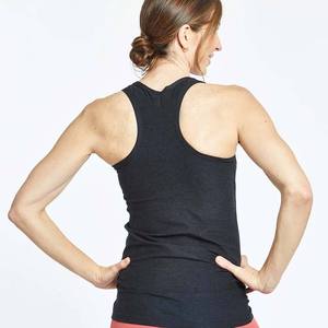 Ropa Deportiva para Mujer, Top de Punto con Cuello Redondo, Color Negro Sólido, Casual, Largo Regular, Transpirable, de Algodón - Product Image 2