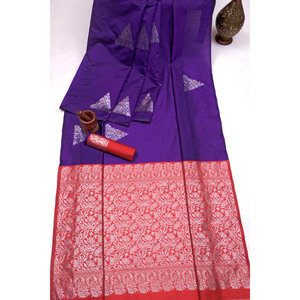 BANARASI SAREE EN SOIE DOUCE AVEC BLOUSE PARTY WEAR VIOLET - Product Image 1
