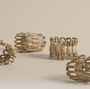 <b>Set</b> of four handcrafted open lattice rattan loop napkin rings for <b>rustic</b> <b>dining</b> <b>table</b> decor, available at wholesale prices. - Product Image 4