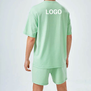 Conjunto a juego con logotipo personalizado, camiseta y pantalones cortos de algodón grueso, ropa de calle de verano, fabricante, proveedor OEM, en blanco - Product Image 3
