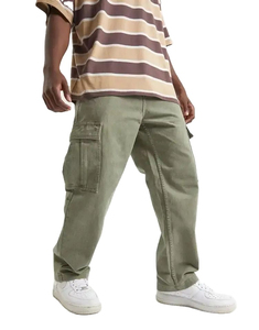 Gray washed <b>denim</b> wide leg Casual style elastic waist Breathable cotton <b>material</b> Spring fashion men's pants - Product Image 1