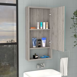 Armadietto per medicinali con finitura grigio chiaro e un ripiano esterno, collezione Irvine, scaffali da bagno - Product Image 2
