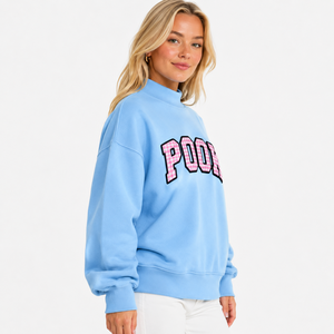 Oversized Women's Mock Neck Sweatshirt Ghingham Letter Applique Embroidery 100% Cotton French Terry Eco-Friendly Winter - Product Image 3