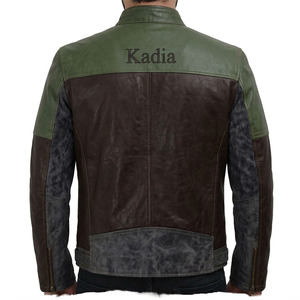 Customizable Mens Tri-Tone Genuine Leather Windproof <b>Mandarin</b> <b>Collar</b> Winter Casual <b>Jacket</b> - Product Image 2