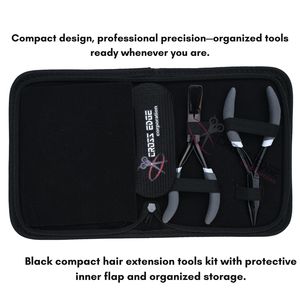 Kit d'outils professionnels pour extensions de cheveux noirs avec pinces à micro-anneaux, aiguilles à coudre, anneaux de sectionnement et Velcro - Product Image 5