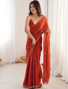 Sari en papier de soie pour femmes KV, orné de cuivre, design de créateur - Product Image 5