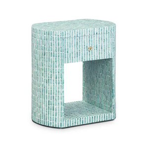 Stylish Collection <b>Blue</b> MOP <b>Bedside</b> <b>Table</b> With Single Drawer Decorative Nightstand Home Furniture Stool - Product Image 2