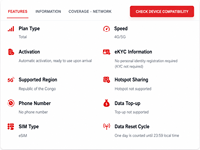 Paket Data Perjalanan Digital ESIM 4G/5G NionAir Republik Kongo, Data Tak Terbatas/Hari, Aktivasi Kode QR & Pengiriman Email Instan