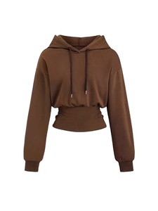 Sudadera con capucha de manga larga para mujer, Top corto de Color liso, estilo de gimnasio, colección de sudadera de Fitness - Product Image 3