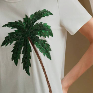 Luxury Beaded Tassel Short Cotton Beaded T-shirt Embroidered Women Double-Sided Movable Bead Fashionable T Shirt - Product Image 1