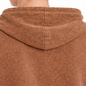 Sudadera con Capucha Marrón Lavada para Hombre, Estilo Vintage, Oversize, Lisa, 100% Algodón, Tejido Suave de Otoño, Ajuste Holgado, Bolsillo Canguro - Product Image 5