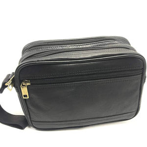 Pochette de toilette noire imperméable de haute qualité, pochette de voyage en cuir pour homme, pochette cosmétique en cuir personnalisée - Product Image 2