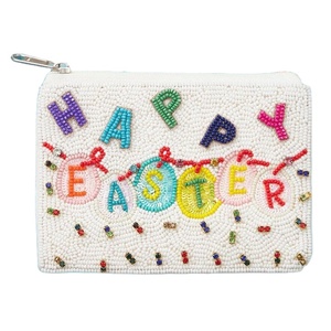 Monedero bordado con cuentas de FELIZ PASCUA, uso de muy buen color, monedero con cuentas de semillas azul, verde, amarillo, rojo, naranja y blanco - Product Image 1