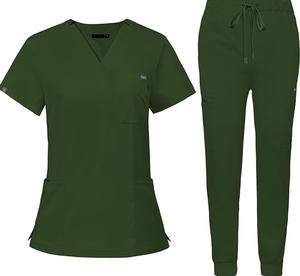 Factory Direct OEM <b>Scrubs</b> <b>Set</b> for Women Nurse Uniform V-Neck Top Drawstring Jogger Pants Multi Pocket Spandex/Polyester Hospital - Product Image 2