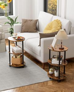 <b>Round</b> Pedestal End <b>Table</b> - 3-Tier Oval Accent <b>Table</b> for <b>Small</b> Spaces, Rustic Wood and Metal Couch Side <b>Table</b>, Nightstand for - Product Image 2