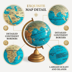 Globo Terráqueo Moderno para Escritorio Ejecutivo con Mapa del Mundo Detallado |   Globo Terráqueo Educativo de Hierro y Plástico para Oficina, Hogar y Escuela - Product Image 2